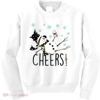 Cheers Snowman And Wine Christmas Kids Sweatshirt thumb 0