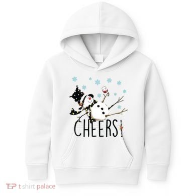 Cheers Snowman And Wine Christmas Kids Hoodie