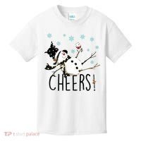 Cheers Snowman And Wine Christmas Kids T-Shirt thumb 0