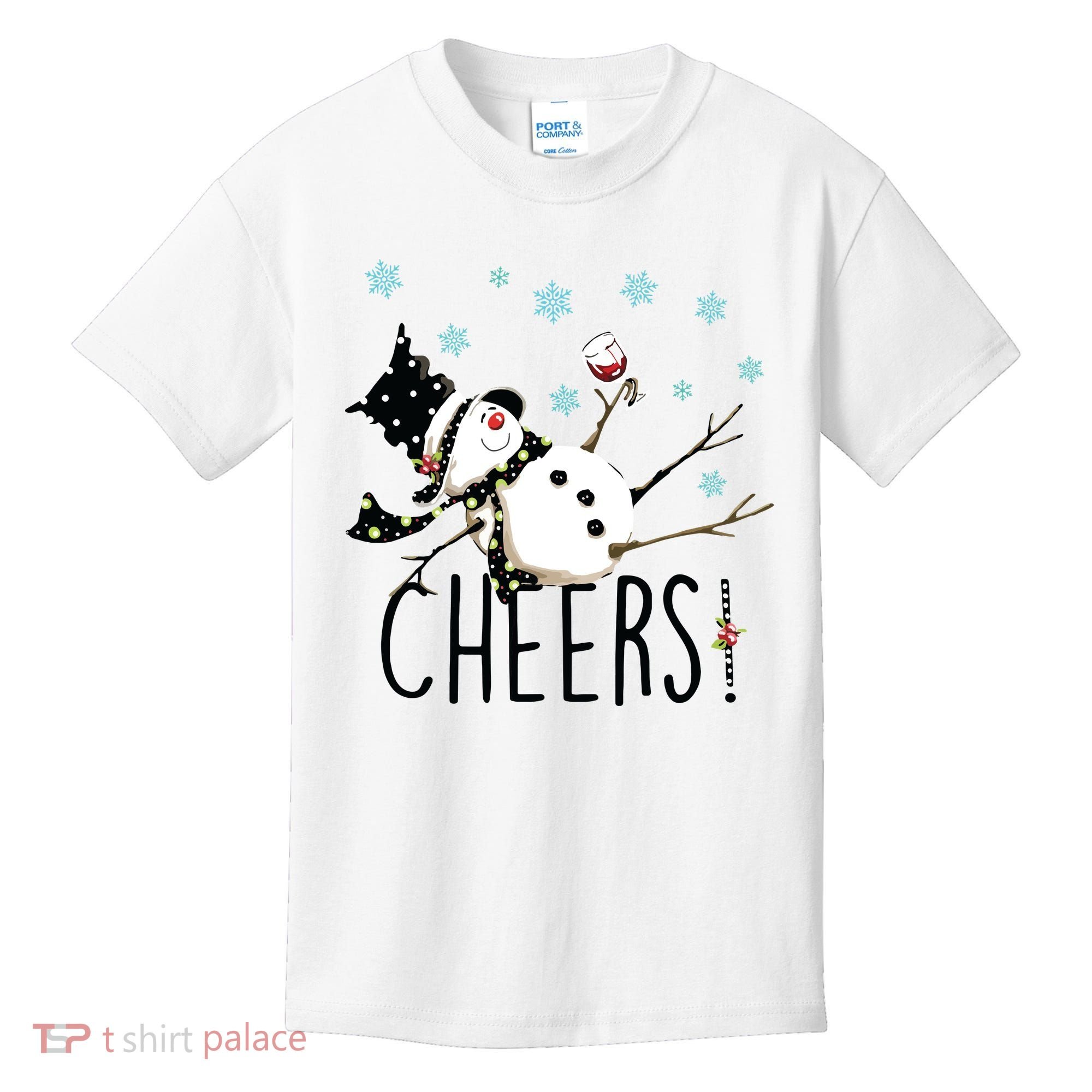 Cheers Snowman And Wine Christmas Kids T-Shirt