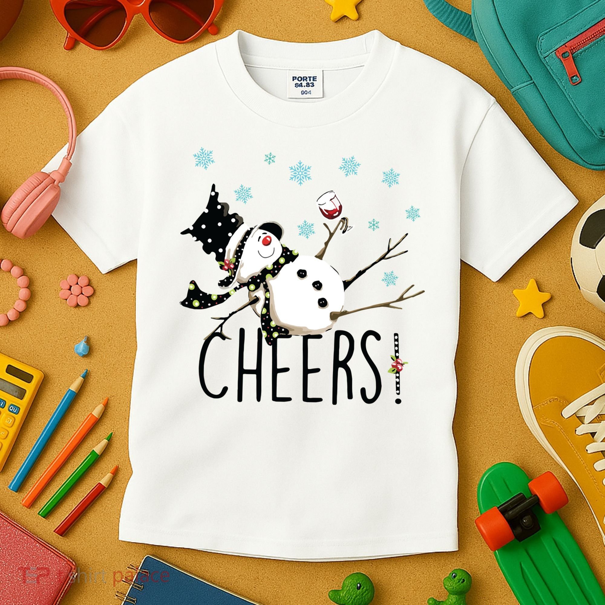 Cheers Snowman And Wine Christmas Kids T-Shirt
