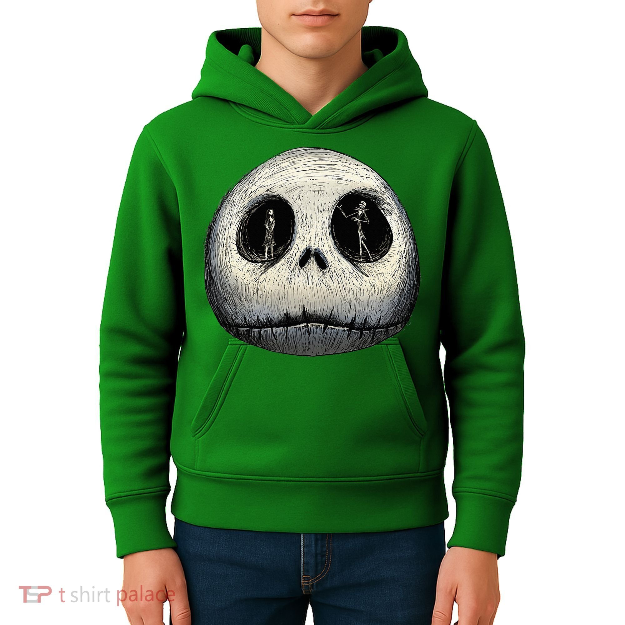 Christmas Sally And Jack Face Kids Hoodie