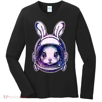 Cute Space Astronaut Bunny Rabbit Women's Long Sleeve Shirt