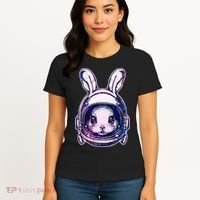 Cute Space Astronaut Bunny Rabbit Women's T-Shirt thumb 4