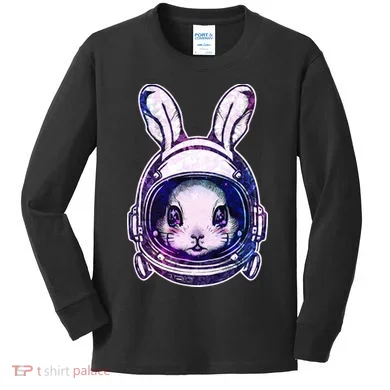 Cute Space Astronaut Bunny Rabbit Kids Long Sleeve Shirt