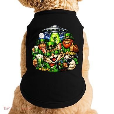 Cat Selfie Alien Leprechaun Bigfoot UFO St Patricks Day Doggie Tank