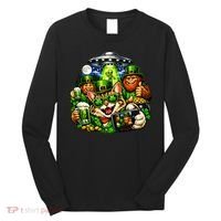 Cat Selfie Alien Leprechaun Bigfoot UFO St Patricks Day Long Sleeve Shirt thumb 0