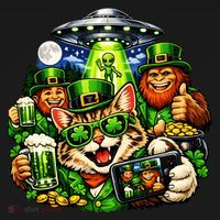 Cat Selfie Alien Leprechaun Bigfoot UFO St Patricks Day Apron thumb 3