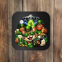 Cat Selfie Alien Leprechaun Bigfoot UFO St Patricks Day Coaster thumb 0