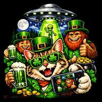 Cat Selfie Alien Leprechaun Bigfoot UFO St Patricks Day Women's Hoodie thumb 2
