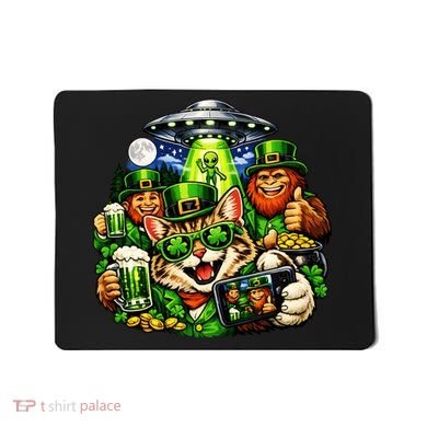 Cat Selfie Alien Leprechaun Bigfoot UFO St Patricks Day Mousepad