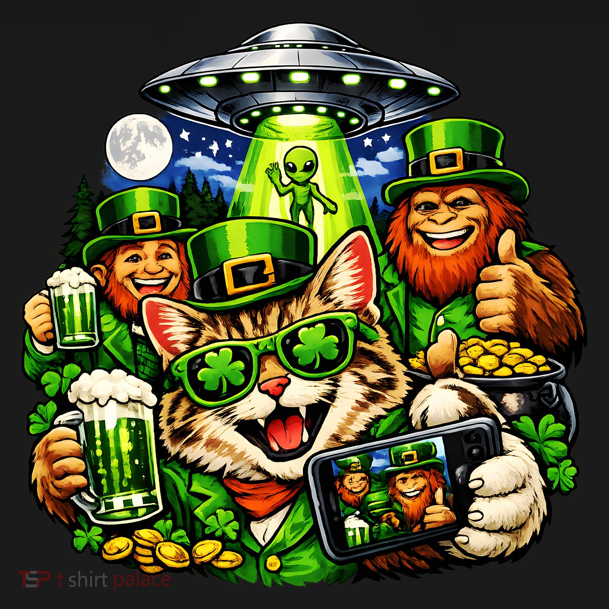 Cat Selfie Alien Leprechaun Bigfoot UFO St Patricks Day Baby Bodysuit