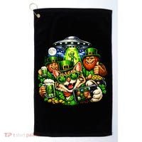 Cat Selfie Alien Leprechaun Bigfoot UFO St Patricks Day Golf Towel thumb 0