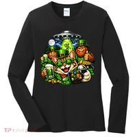 Cat Selfie Alien Leprechaun Bigfoot UFO St Patricks Day Women's Long Sleeve Shirt thumb 0