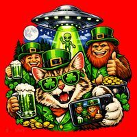 Cat Selfie Alien Leprechaun Bigfoot UFO St Patricks Day Santa Hat thumb 1