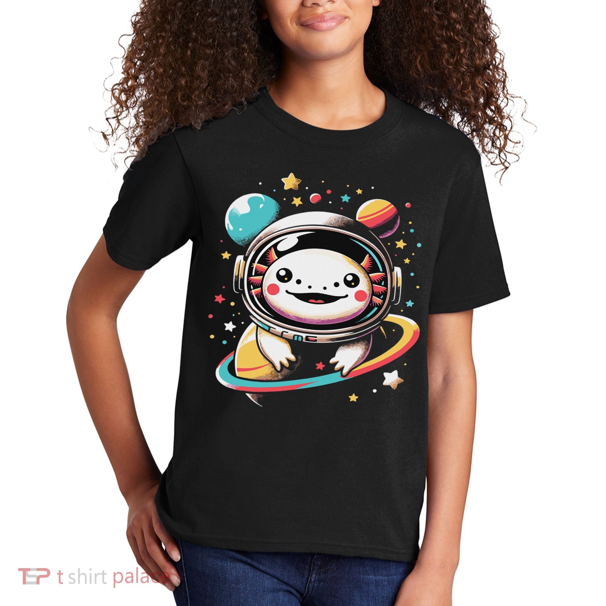 Cute Space Axolotl Kawaii Anime Space Kids T-Shirt