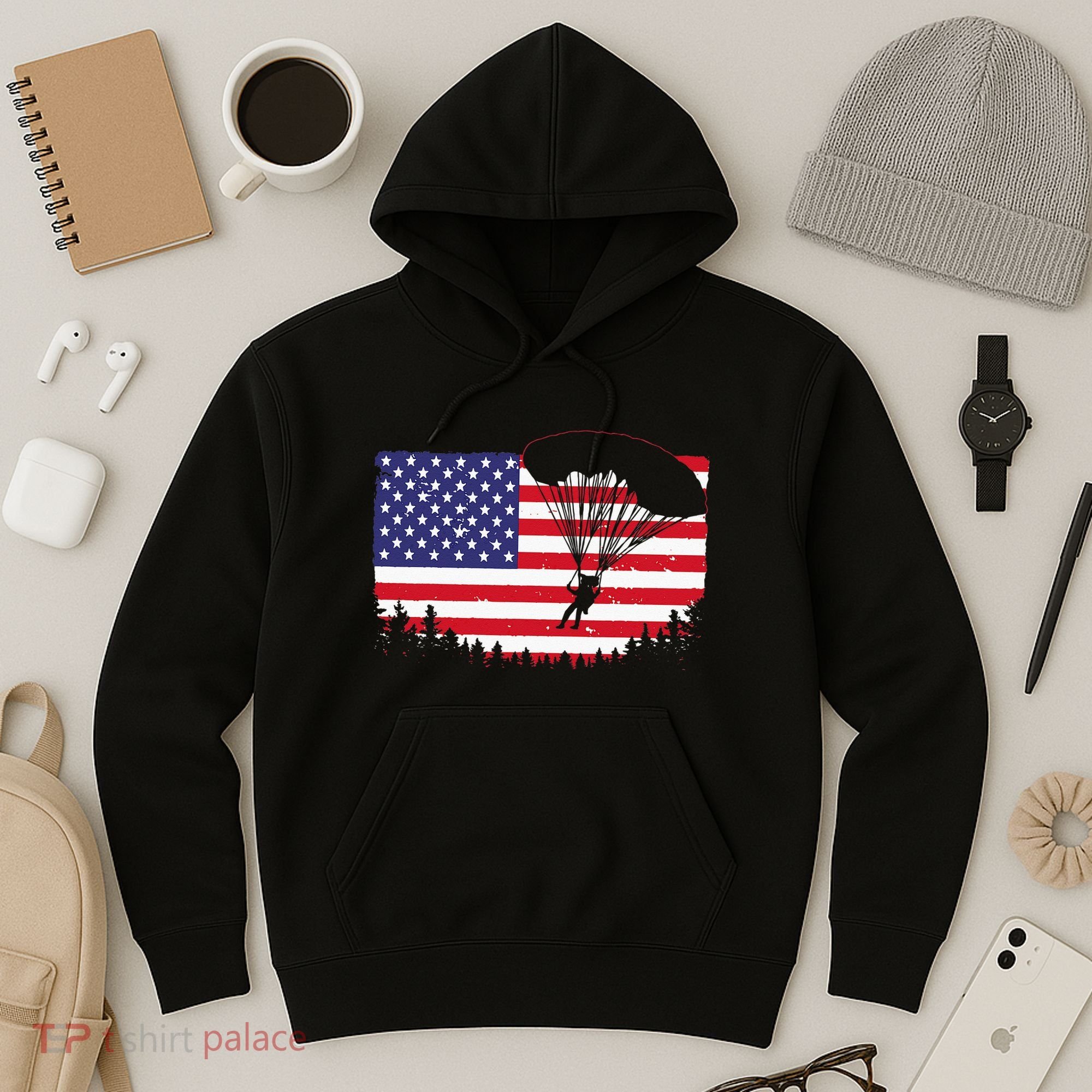 Cool Skydiving Art Wo Skydiver American Flag Skydive  Hoodie