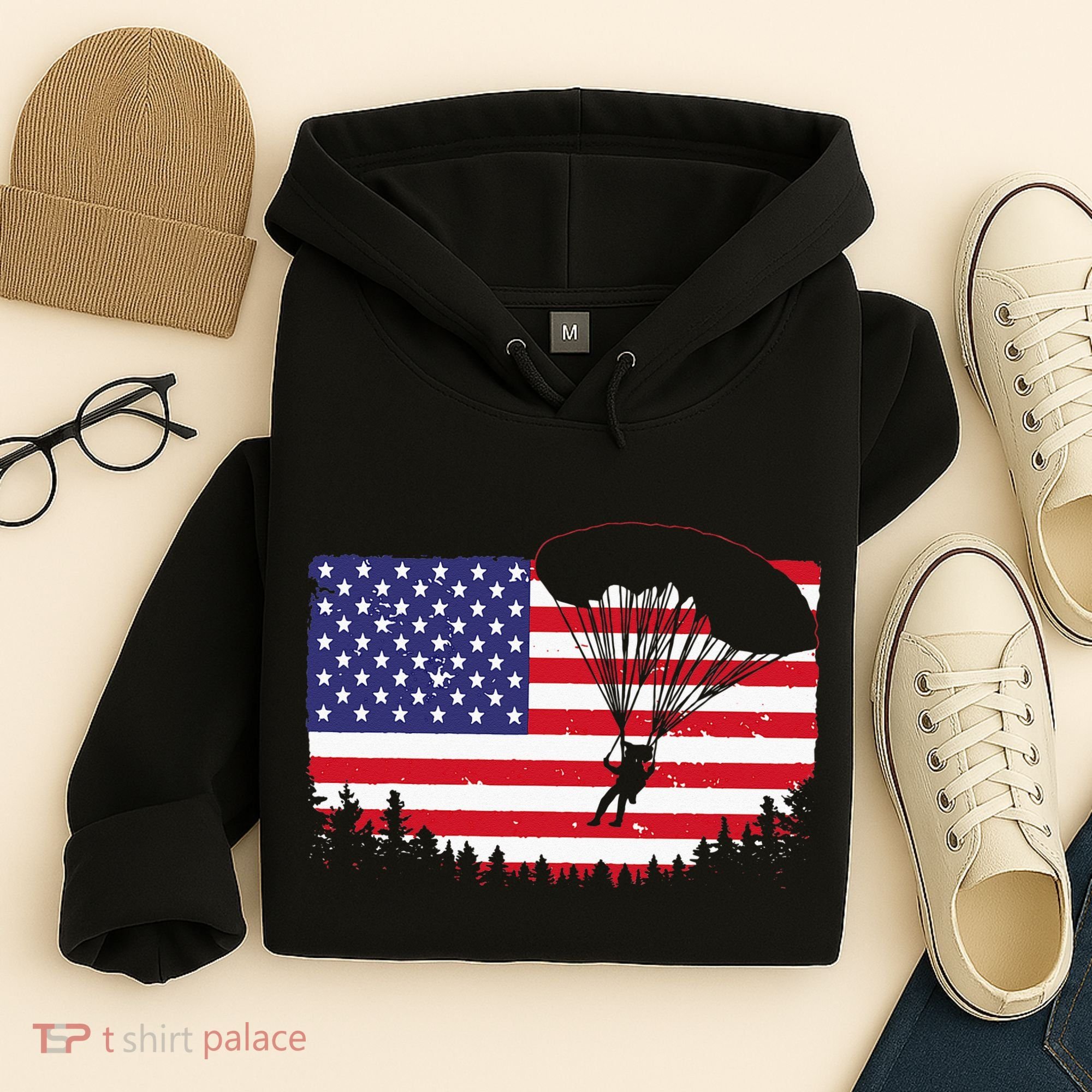 Cool Skydiving Art Wo Skydiver American Flag Skydive  Hoodie