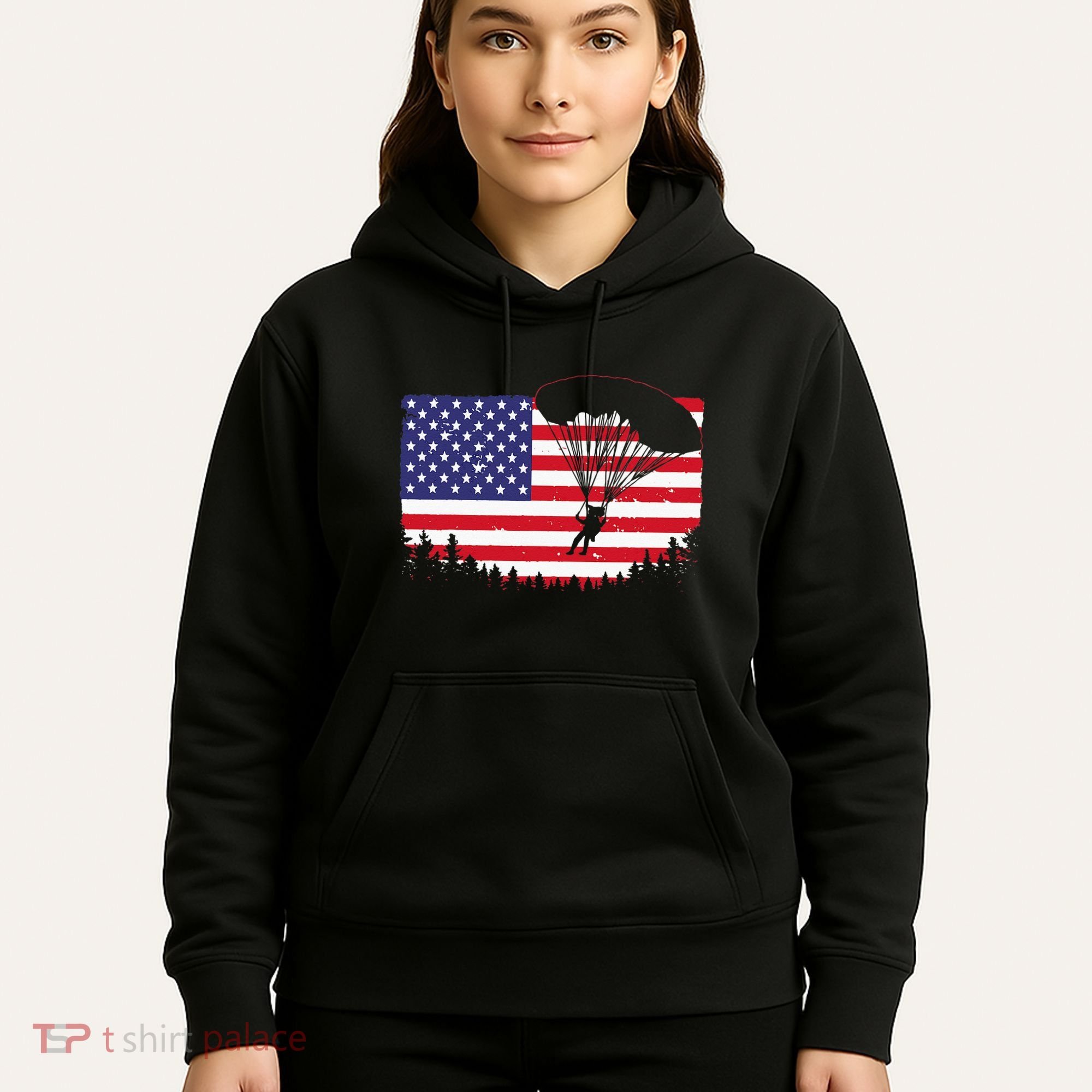 Cool Skydiving Art Wo Skydiver American Flag Skydive  Hoodie