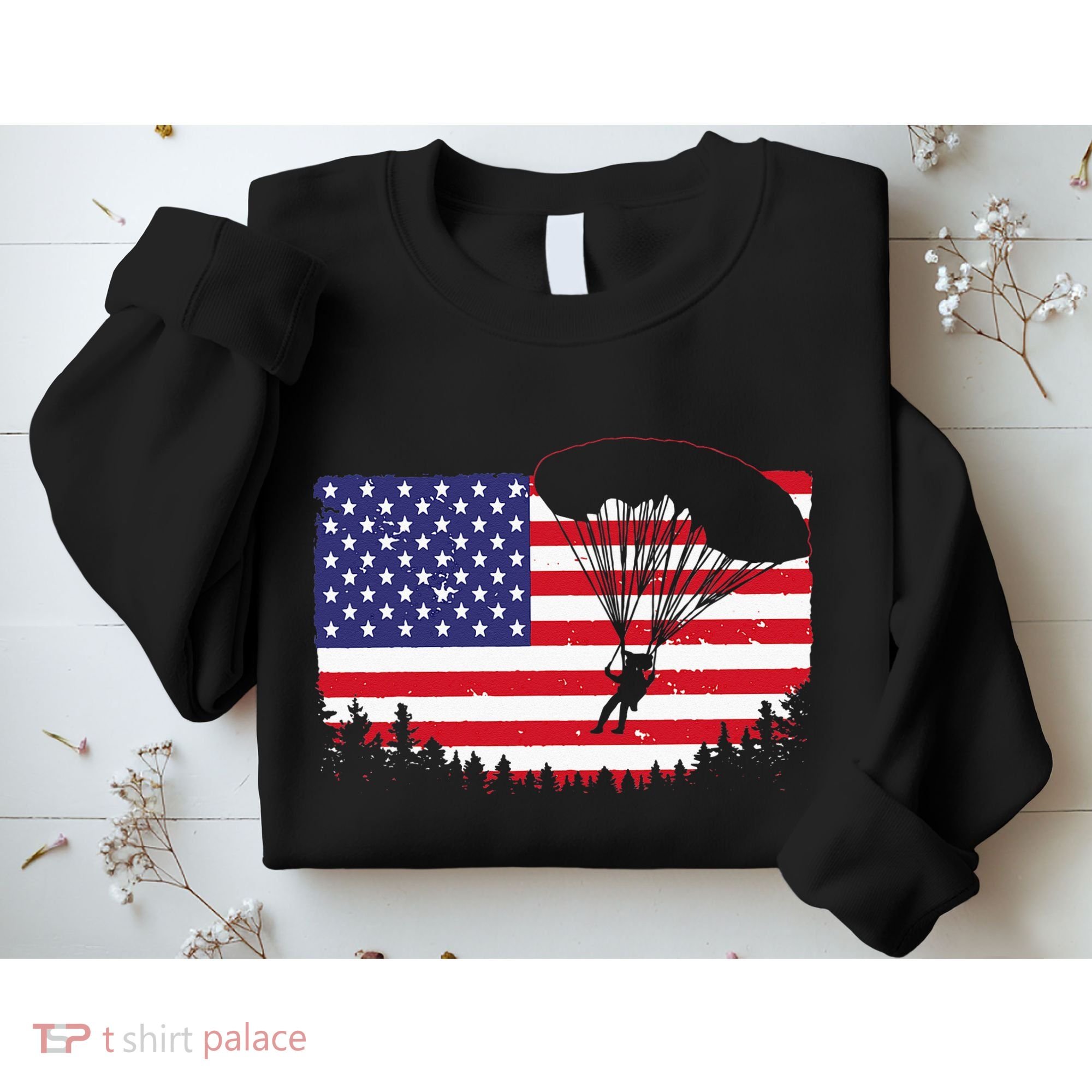 Cool Skydiving Art Wo Skydiver American Flag Skydive  Sweatshirt