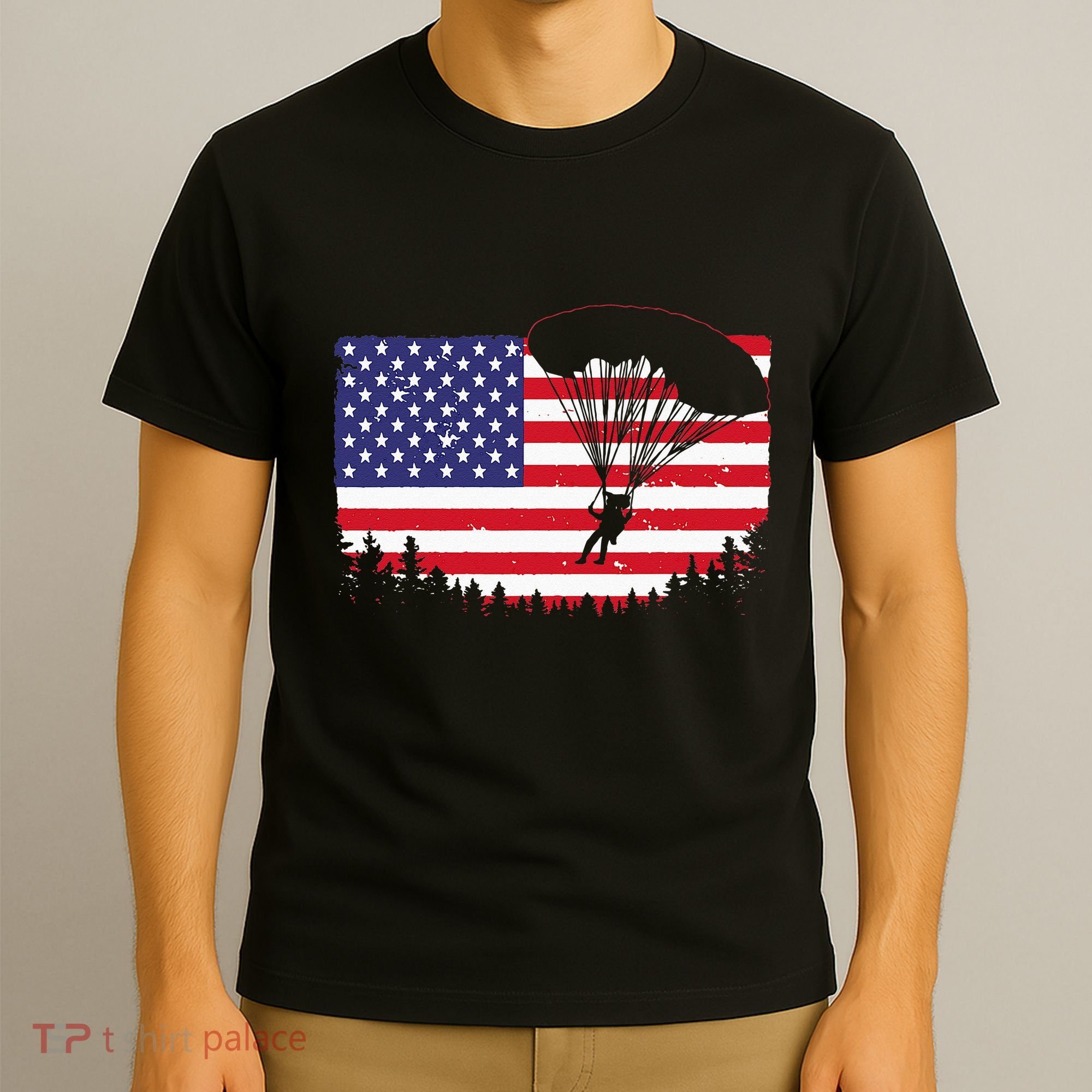 Cool Skydiving Art Wo Skydiver American Flag Skydive  T-Shirt