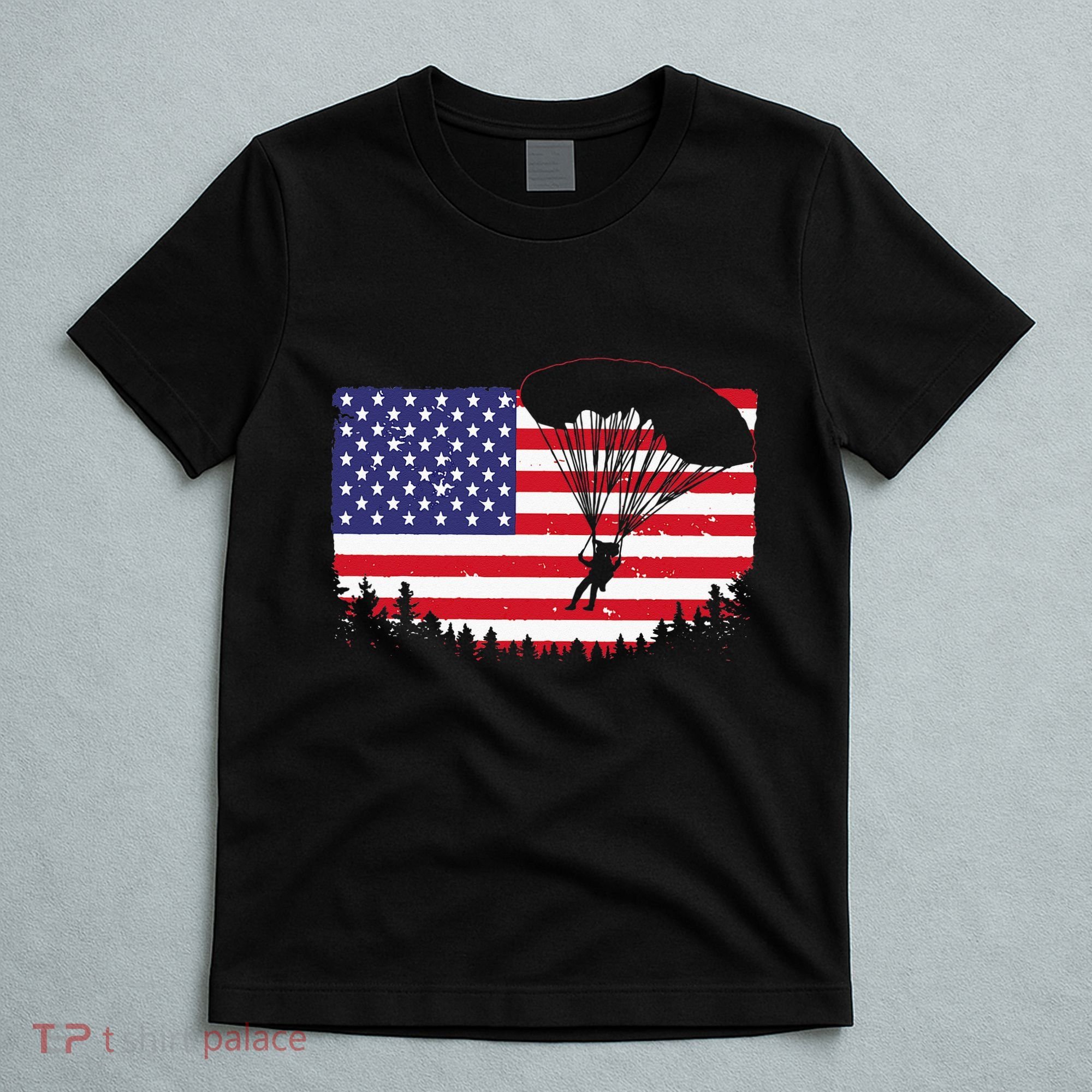 Cool Skydiving Art Wo Skydiver American Flag Skydive  T-Shirt