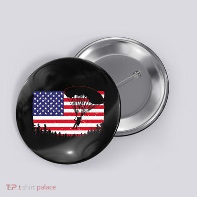 Cool Skydiving Art Wo Skydiver American Flag Skydive  Button