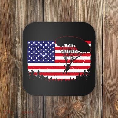 Cool Skydiving Art Wo Skydiver American Flag Skydive  Coaster