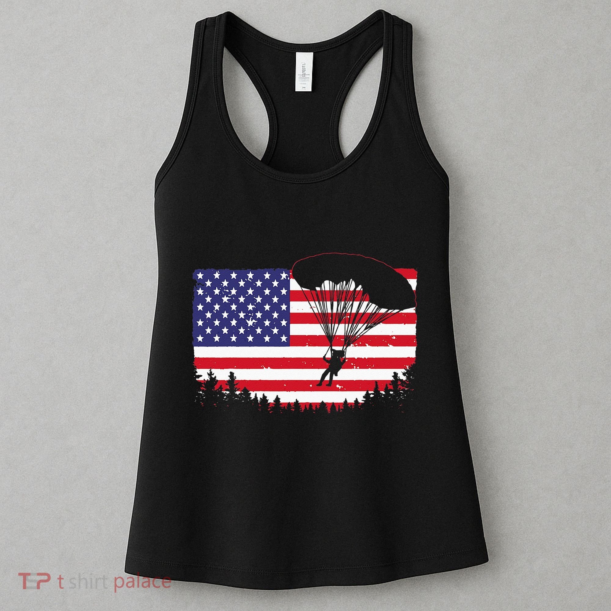 Cool Skydiving Art Wo Skydiver American Flag Skydive  Women's Tank Top