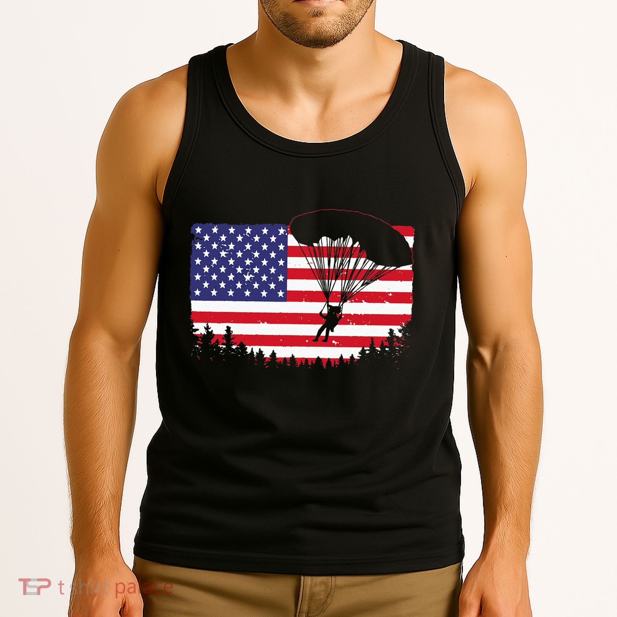 Cool Skydiving Art Wo Skydiver American Flag Skydive  Tank Top