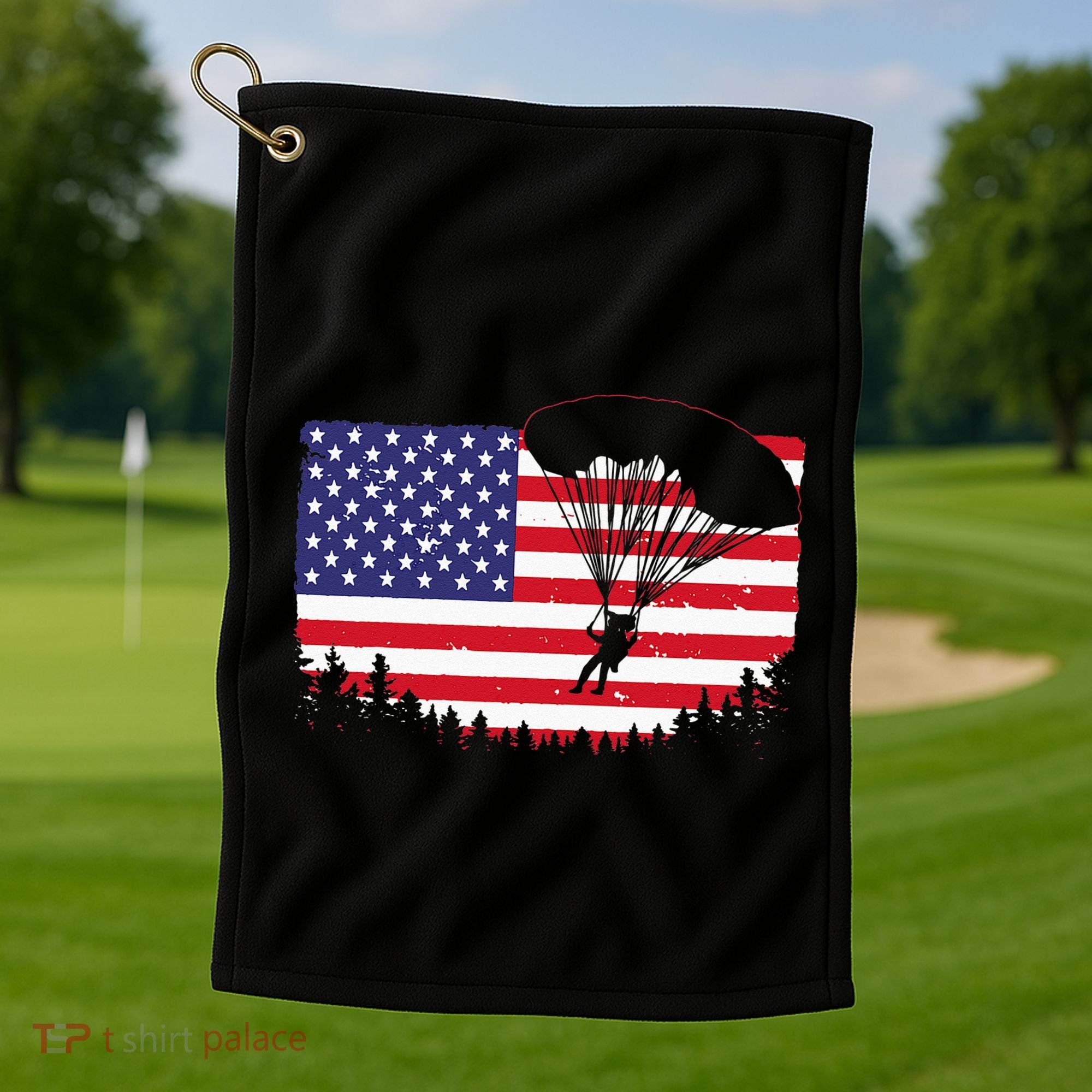 Cool Skydiving Art Wo Skydiver American Flag Skydive  Golf Towel