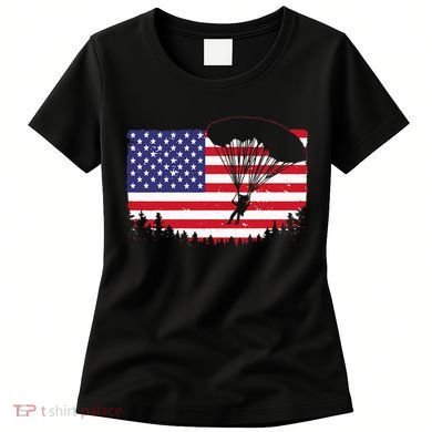Cool Skydiving Art Wo Skydiver American Flag Skydive  Women's T-Shirt