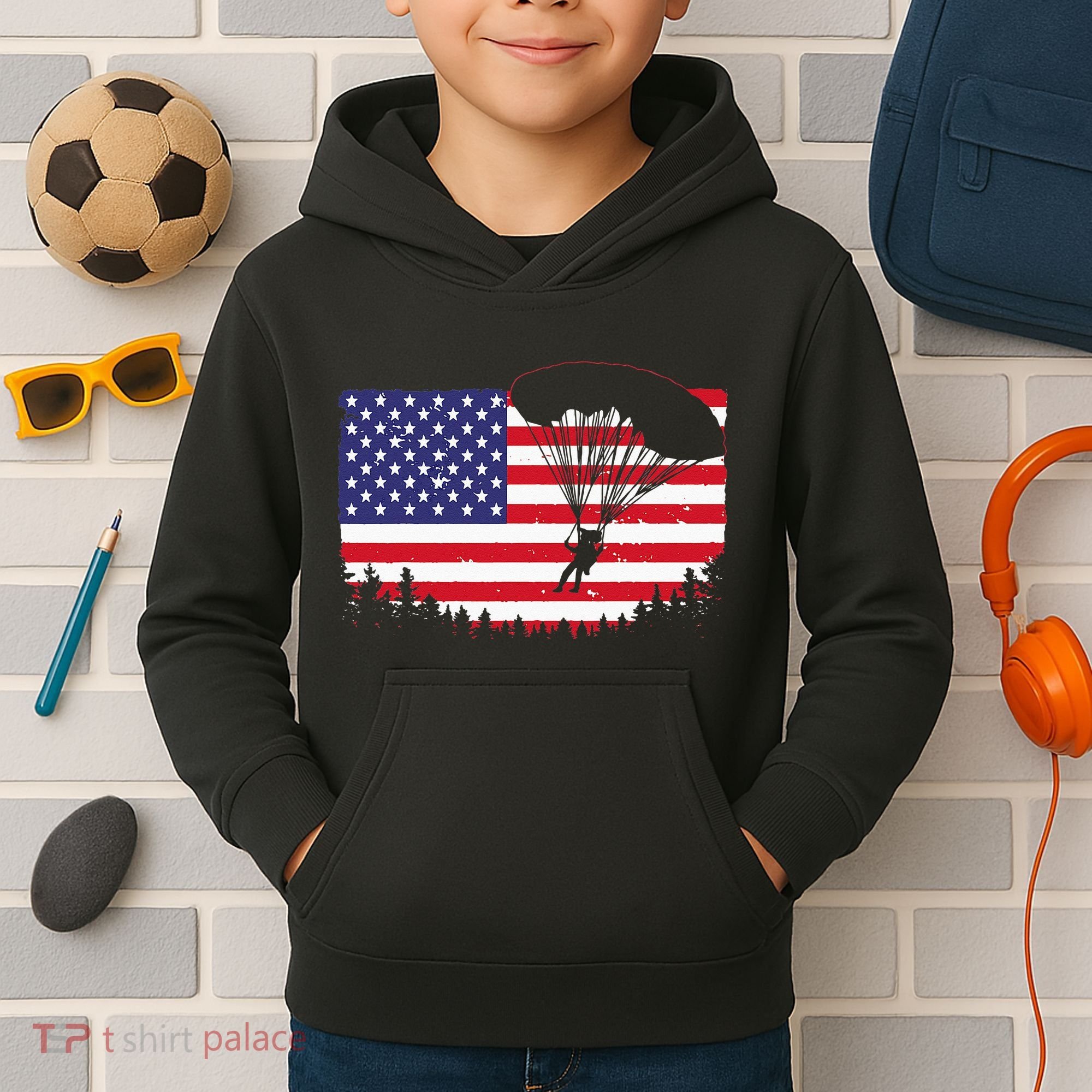 Cool Skydiving Art Wo Skydiver American Flag Skydive  Kids Hoodie