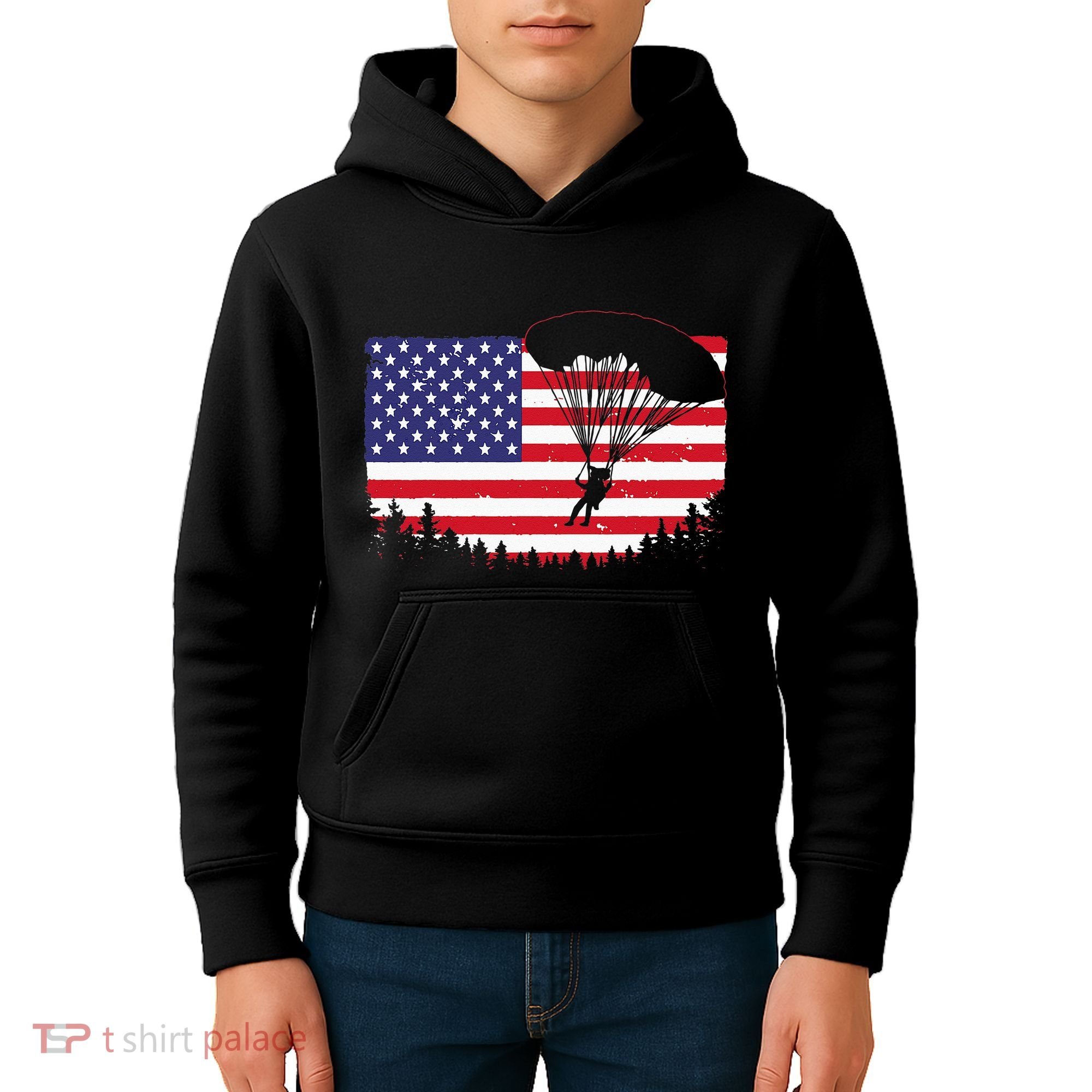 Cool Skydiving Art Wo Skydiver American Flag Skydive  Kids Hoodie
