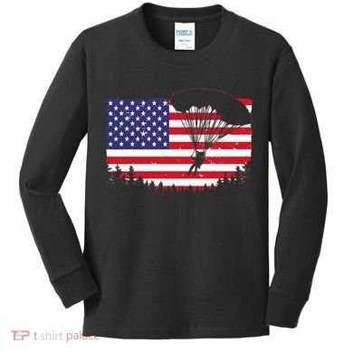 Cool Skydiving Art Wo Skydiver American Flag Skydive  Kids Long Sleeve Shirt