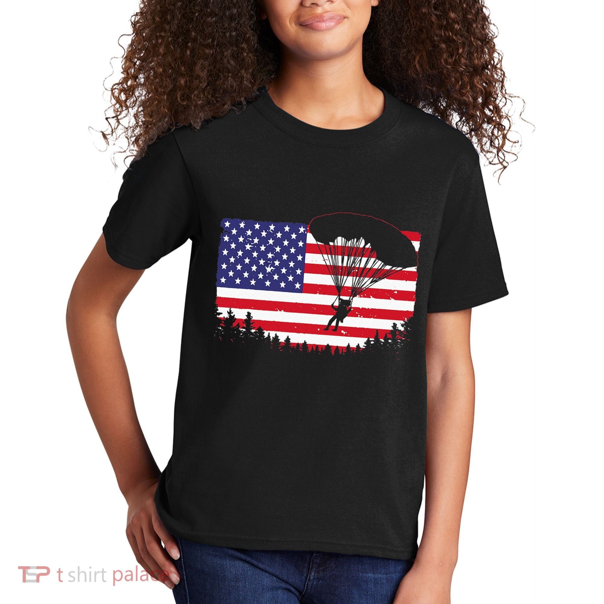 Cool Skydiving Art Wo Skydiver American Flag Skydive  Kids T-Shirt