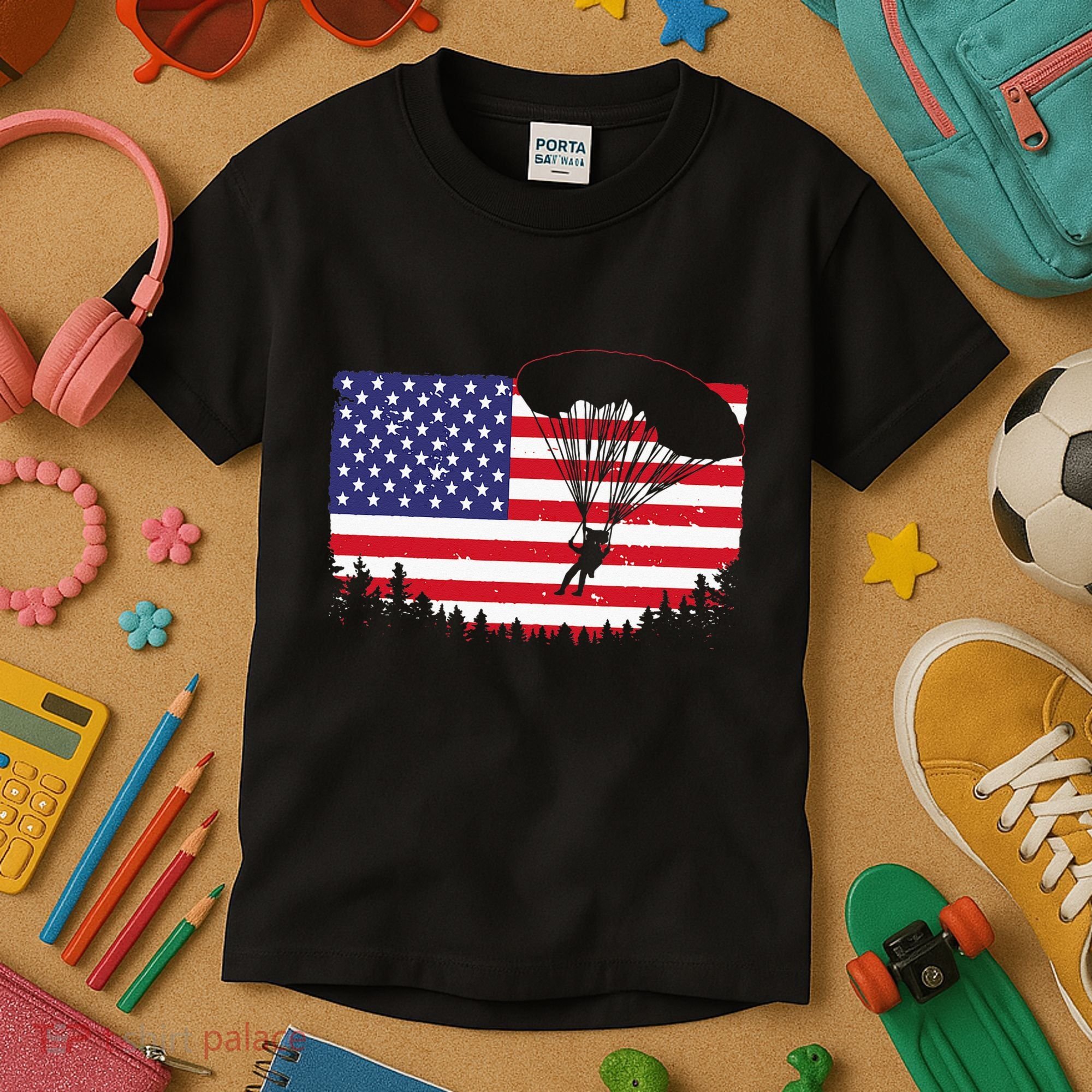 Cool Skydiving Art Wo Skydiver American Flag Skydive  Kids T-Shirt