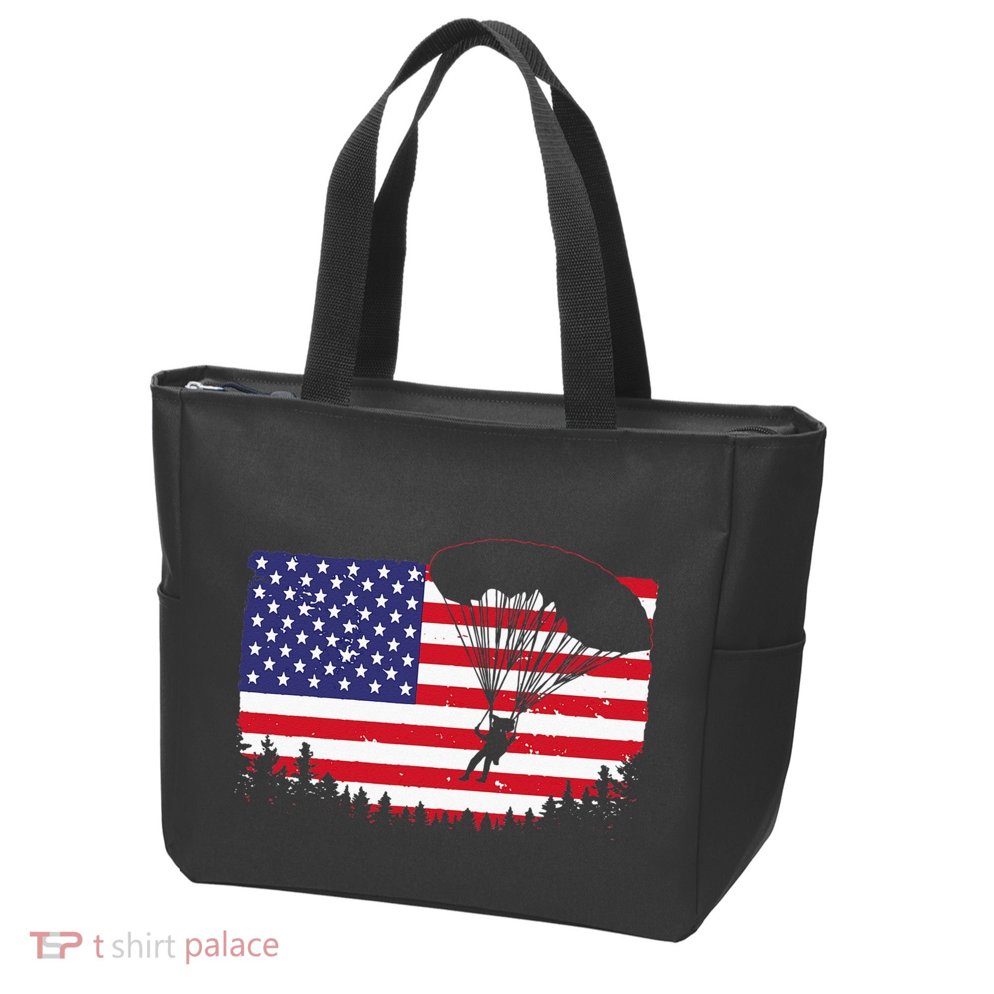 Cool Skydiving Art Wo Skydiver American Flag Skydive  Tote Bag