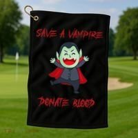 Cute Save A Vampire Donate Blood Vampire Halloween Golf Towel thumb 1