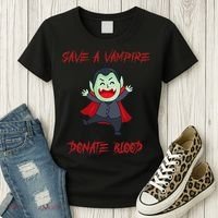 Cute Save A Vampire Donate Blood Vampire Halloween Women's T-Shirt thumb 3