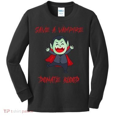 Cute Save A Vampire Donate Blood Vampire Halloween Kids Long Sleeve Shirt