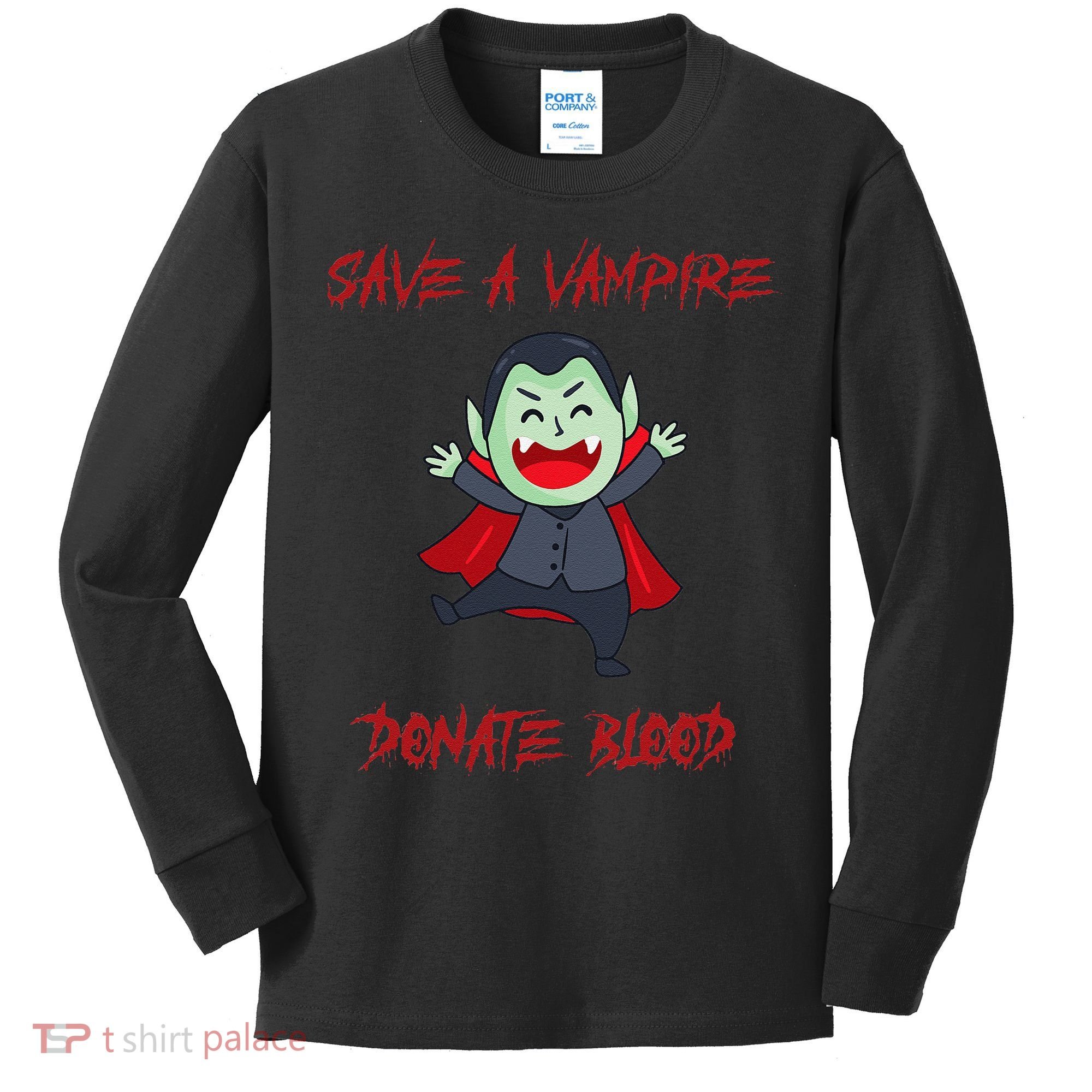 Cute Save A Vampire Donate Blood Vampire Halloween Kids Long Sleeve Shirt