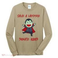 Cute Save A Vampire Donate Blood Vampire Halloween Tall Long Sleeve Shirt thumb 0