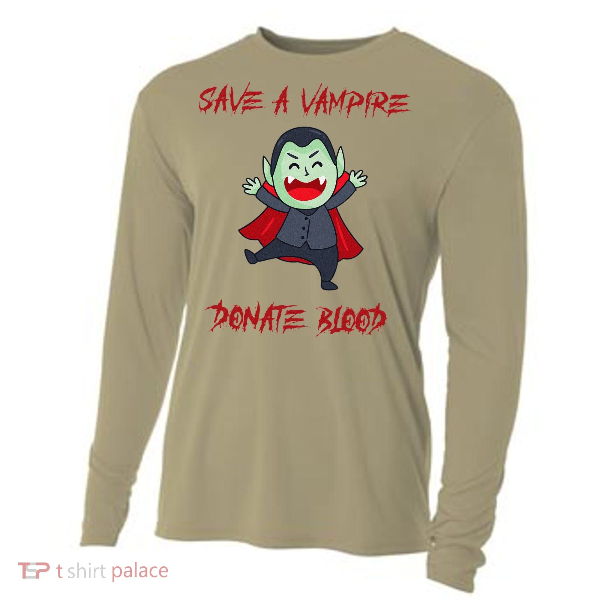 Cute Save A Vampire Donate Blood Vampire Halloween Cooling Performance Long Sleeve Crew