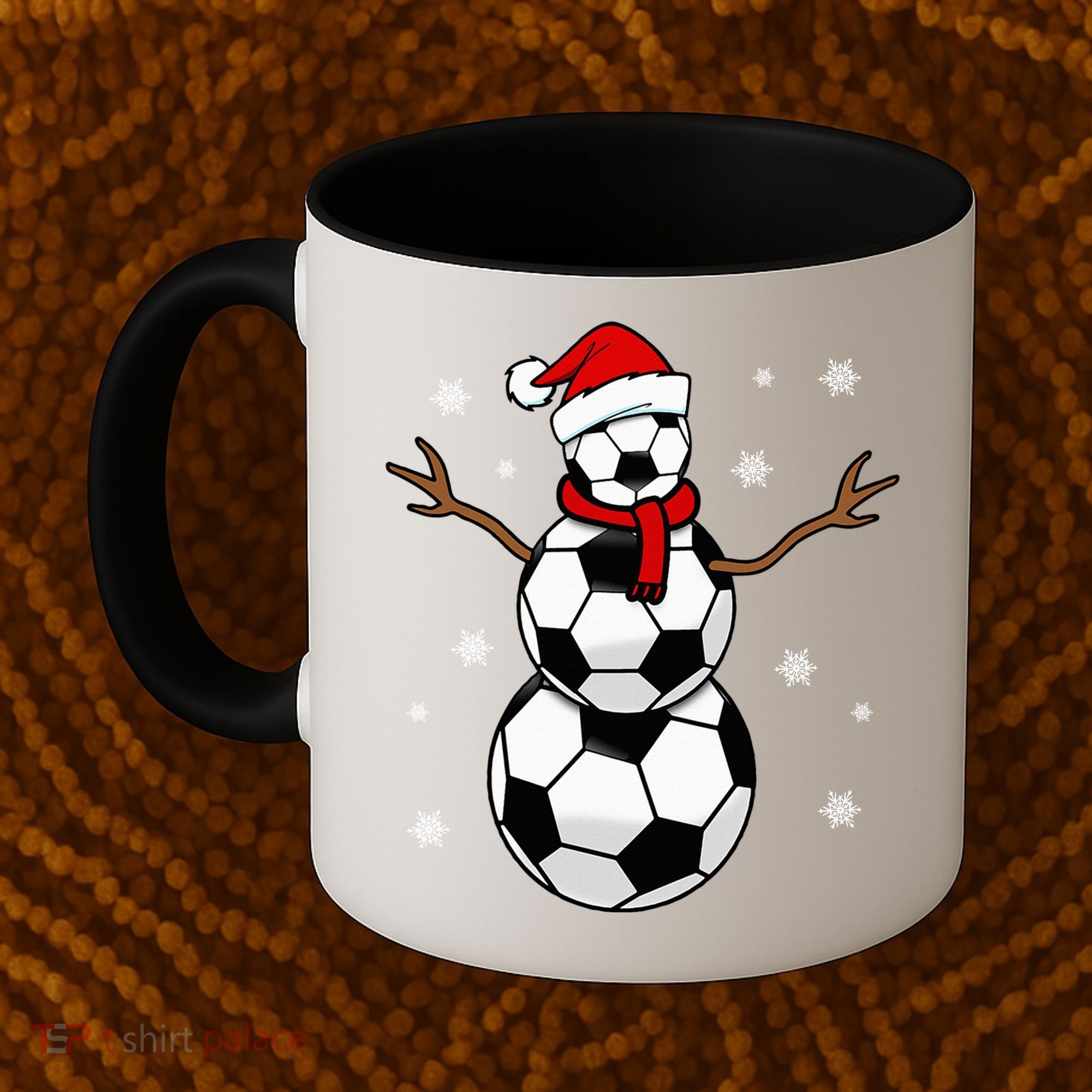 Christmas Soccer Ball Winter Snowman Coffee Mug