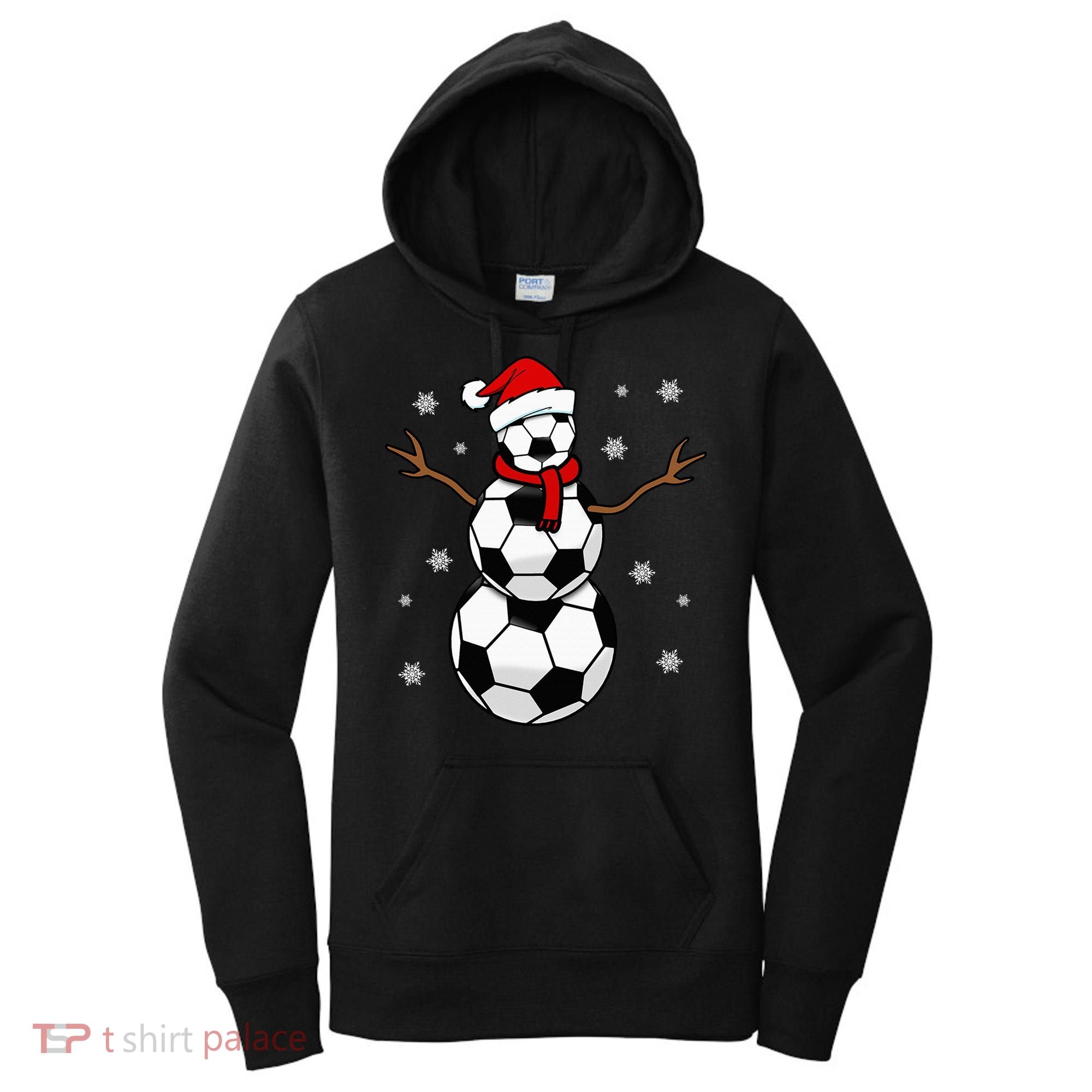 Christmas Soccer Ball Winter Snowman Women's Hoodie