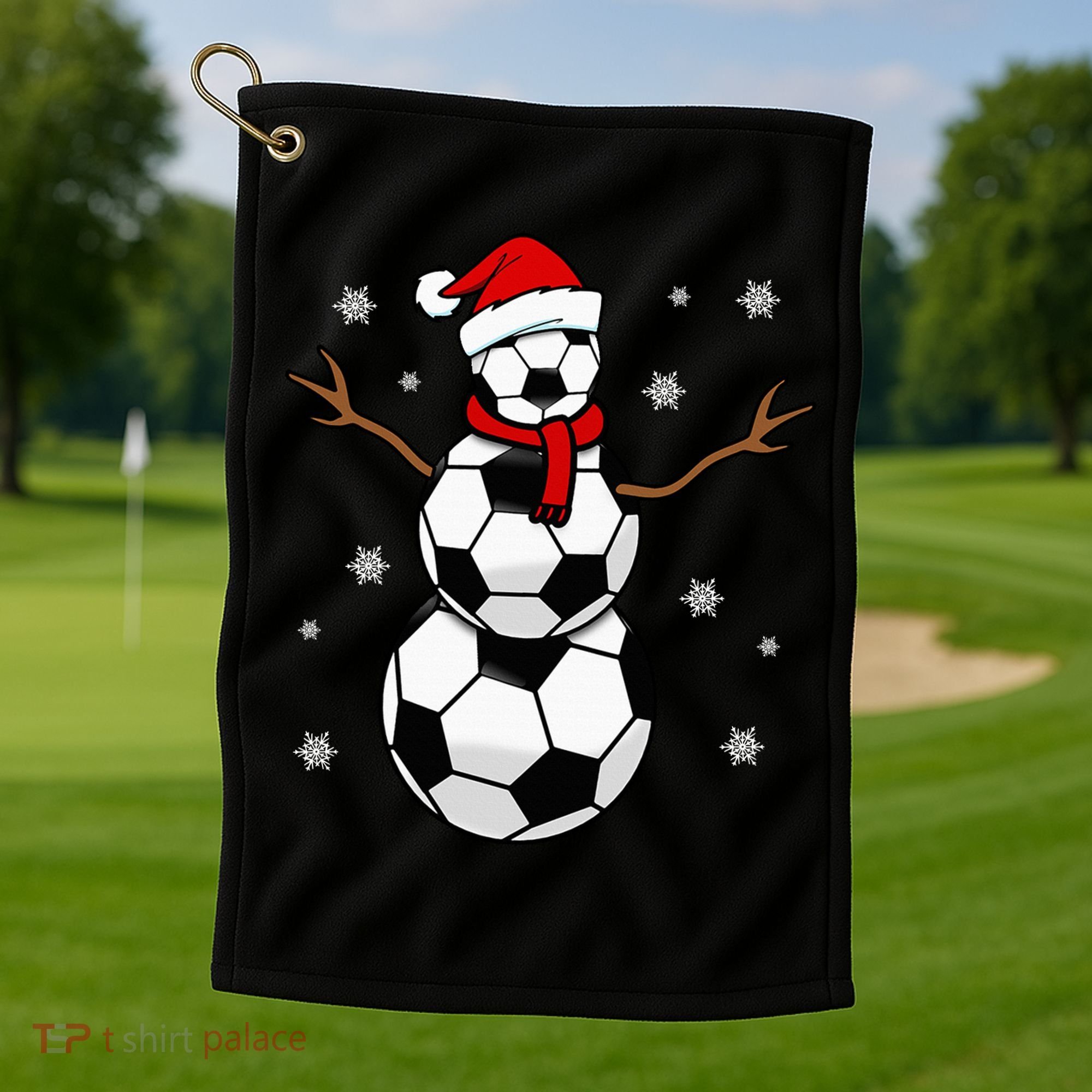 Christmas Soccer Ball Winter Snowman Golf Towel