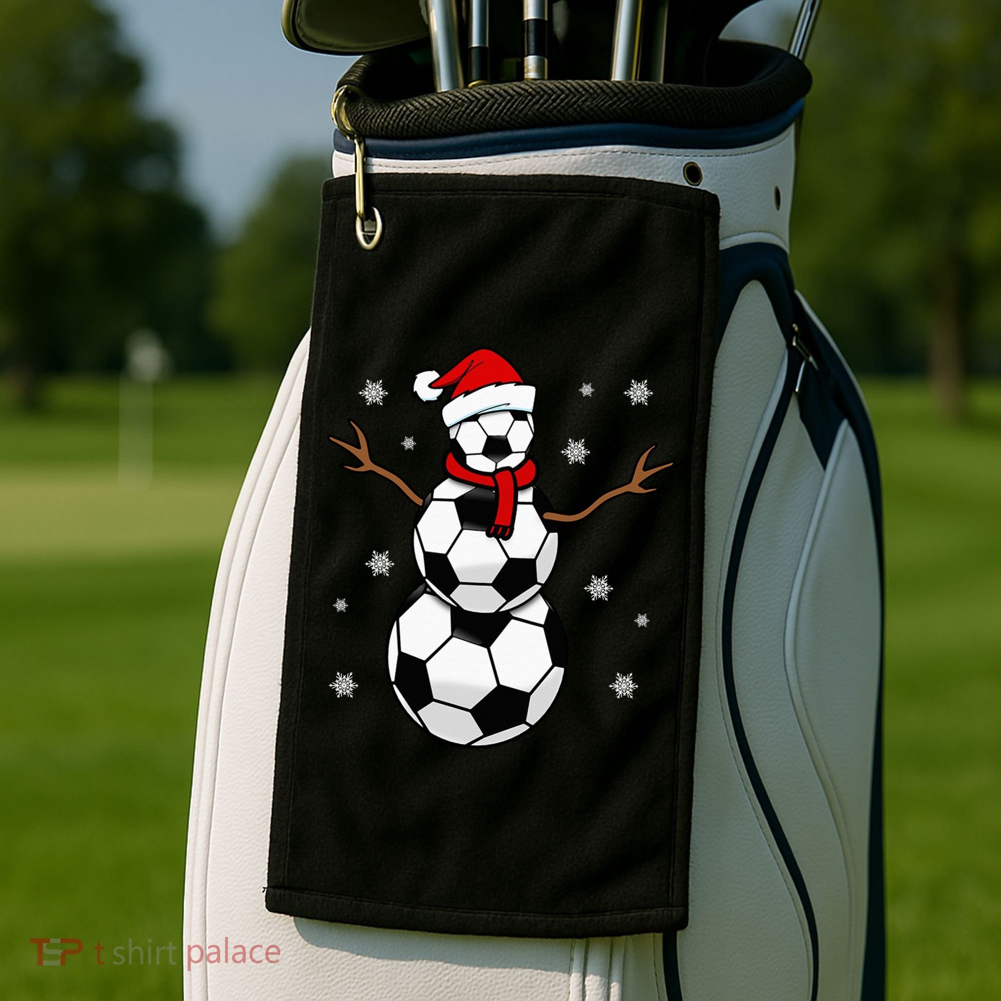Christmas Soccer Ball Winter Snowman Golf Towel