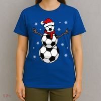 Christmas Soccer Ball Winter Snowman T-Shirt thumb 4
