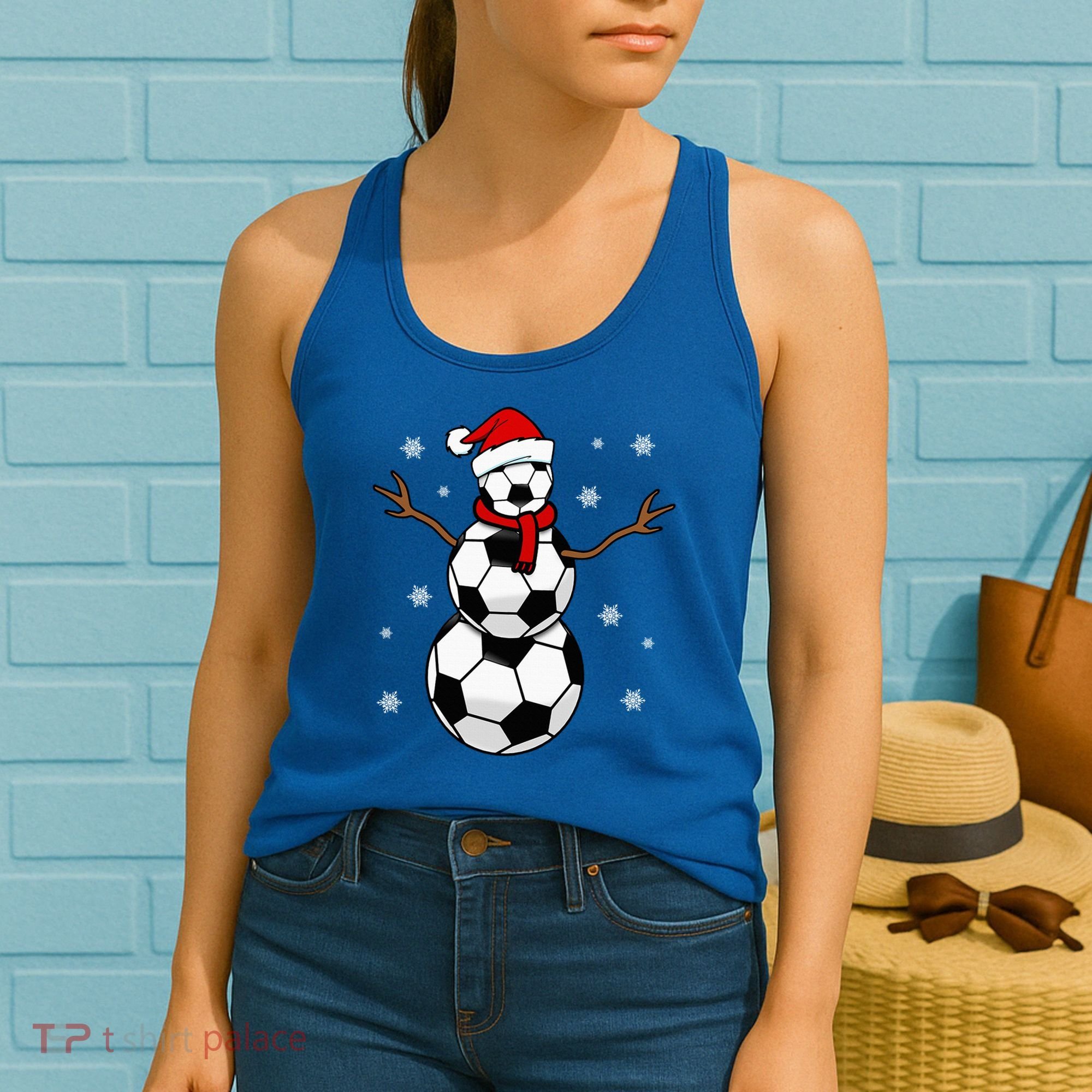 Christmas Soccer Ball Winter Snowman Women's Tank Top